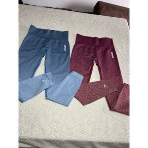 Gymshark Energy Seamless Tight Leggings Bundle Womens Small Blue Red Yoga Active